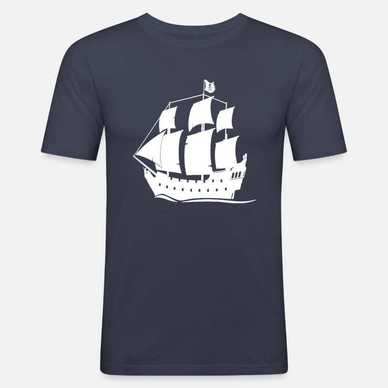 Piratenschiff white - Männer Slim Fit T-Shirt - Navy