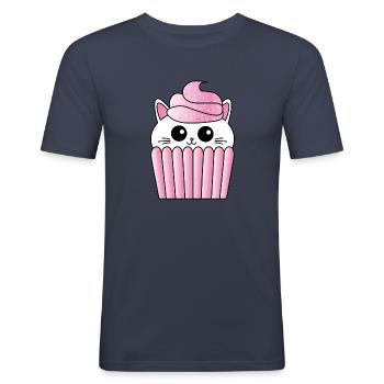 Tablier kawaii sucré de cuisson de muffin de chat - T-shirt près du corps Homme - bleu marine - Devant - Nik (191cm)