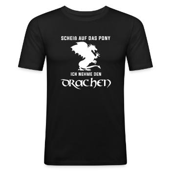 Fuck le poney - dragons! RPG Fans - T-shirt près du corps Homme - noir - Devant - Nik (191cm)