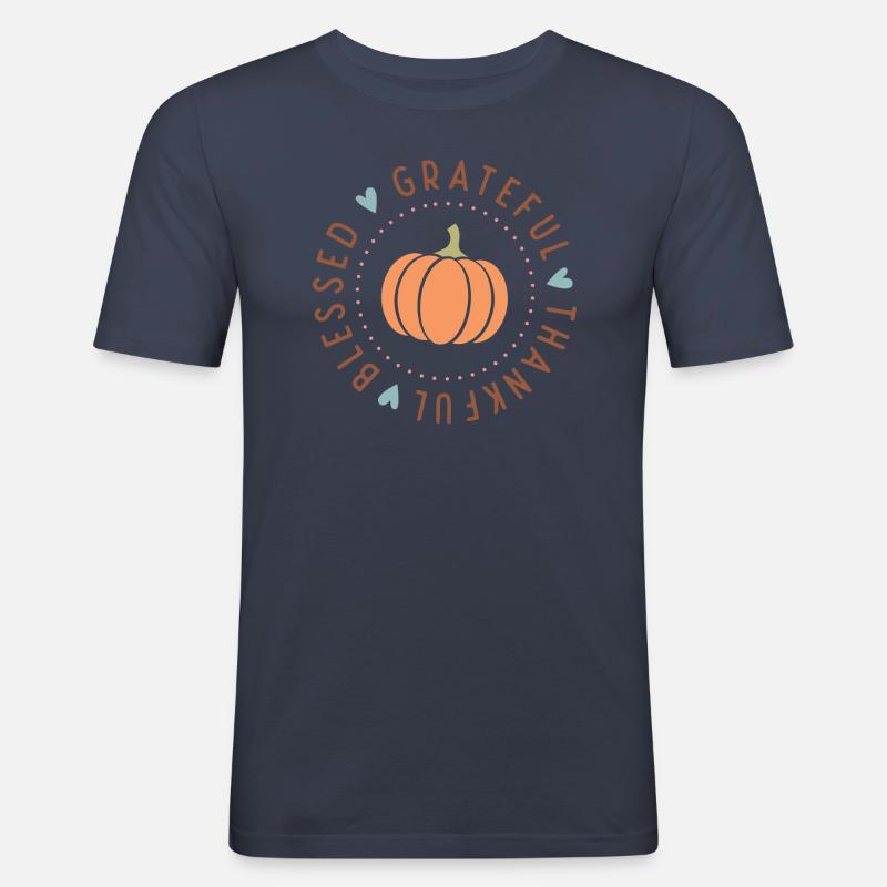 Thanksgiving Grateful Thankful Blessed - Männer Slim Fit T-Shirt - Navy