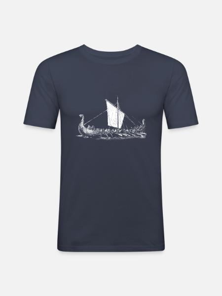 Viking motiver> Viking båt - nave - Slim Fit T-skjorte for menn - marine