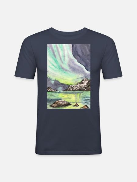 Norge Nordlys Night Skandinavien Lofoten - Herre Slim Fit T-Shirt - marineblå