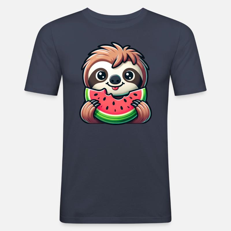 Faultier Sommerfrucht Melone - Männer Slim Fit T-Shirt - Navy