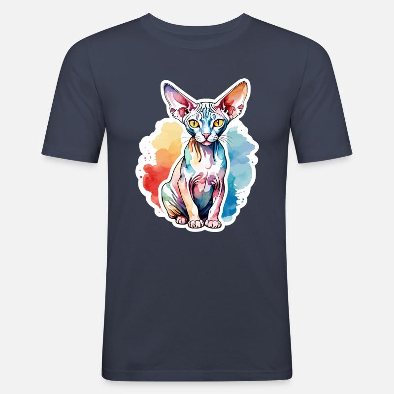Sphynx Katze Wasserfarben - Männer Slim Fit T-Shirt - Navy