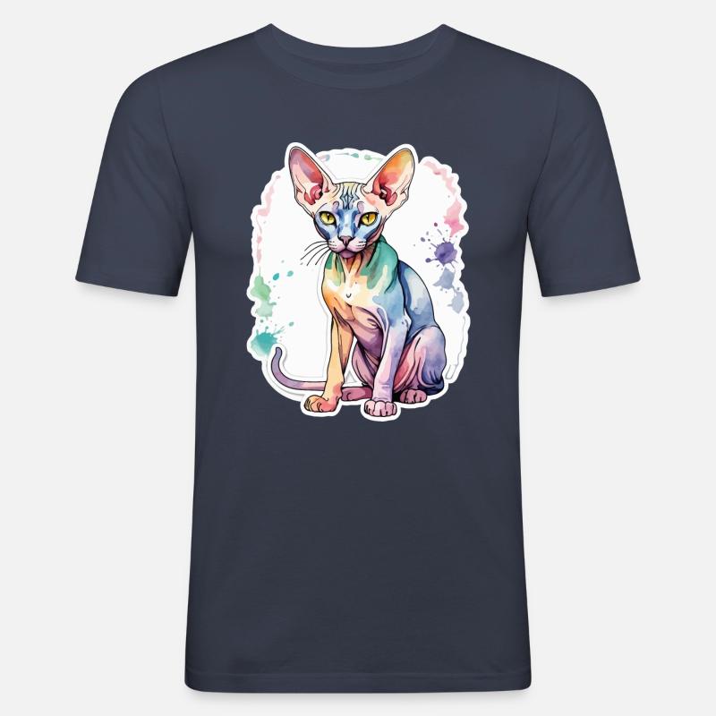 Sphynx Katze Wasserfarben - Männer Slim Fit T-Shirt - Navy