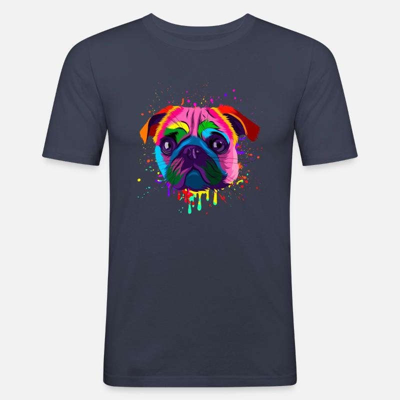 Bunter Mopskopf - Männer Slim Fit T-Shirt - Navy