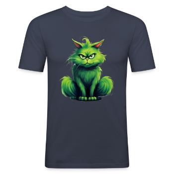 Katze Weihnachten Weihnachtselfe Geschenke Mütze - Männer Slim Fit T-Shirt - Navy - Vorne - Nik (191cm)