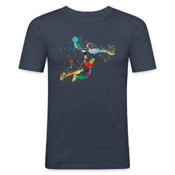 Handball, handballer, Beachhandball,Graffiti - Männer Slim Fit T-Shirt - Navy - Vorne - Nik (191cm)