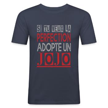 Si tu veux la perfection adopte jojo Drôle Georges - T-shirt près du corps Homme - bleu marine - Devant - Nik (191cm)