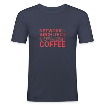 "Network Architect Coffee | Network" - Men's Slim Fit T-Shirt - navy - Front - Nik (191cm)