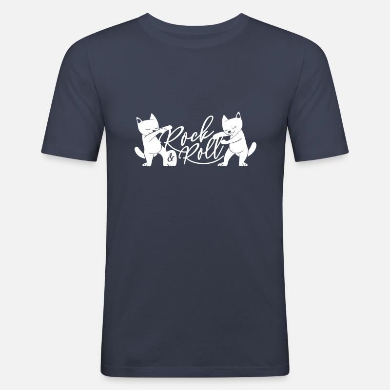 Katze Rock Roll Dancing Cat - Männer Slim Fit T-Shirt - Navy
