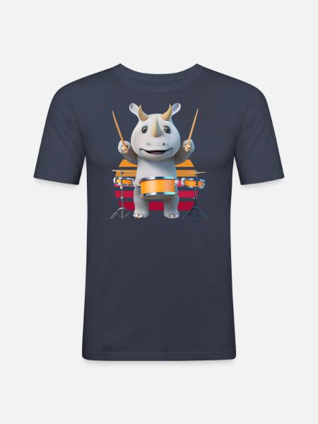 Drum-playing rhinoceros - Men's Slim Fit T-Shirt - navy