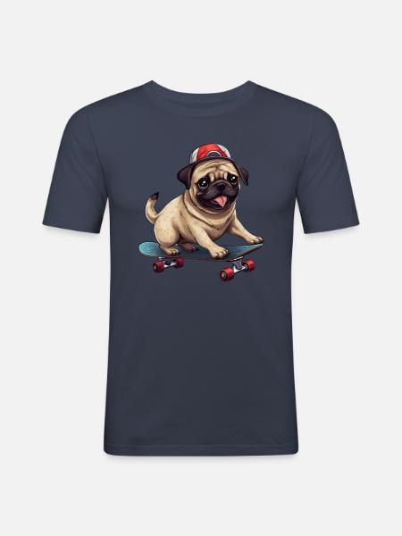 Skateboarding Pug: Dynamic Dog and - Men's Slim Fit T-Shirt - navy