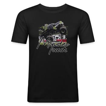 Monster truck, moteur, voiture, vitesse - T-shirt près du corps Homme - noir - Devant - Nik (191cm)