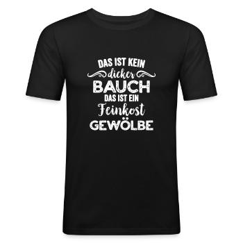 Dicker Bauch, Feinkostgewölbe, Feinschmecker, Fun - Männer Slim Fit T-Shirt - Schwarz - Vorne - Nik (191cm)