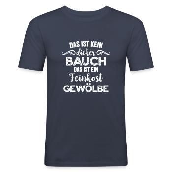 Dicker Bauch, Feinkostgewölbe, Feinschmecker, Fun - Männer Slim Fit T-Shirt - Navy - Vorne - Nik (191cm)