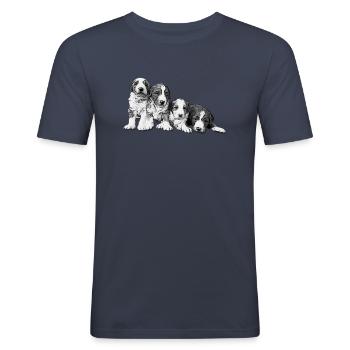 quatre chiots - T-shirt près du corps Homme - bleu marine - Devant - Nik (191cm)