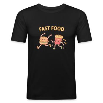 Funny Fast Food Running Burger and Fries - Men's Slim Fit T-Shirt - black - Front - Nik (191cm)
