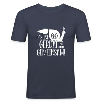 Das ist Gerda Wir joggen gemeinsam, Laufen, Rennen - Männer Slim Fit T-Shirt - Navy - Vorne - Nik (191cm)