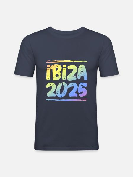 Ibiza 2025 Bunt - Männer Slim Fit T-Shirt - Navy