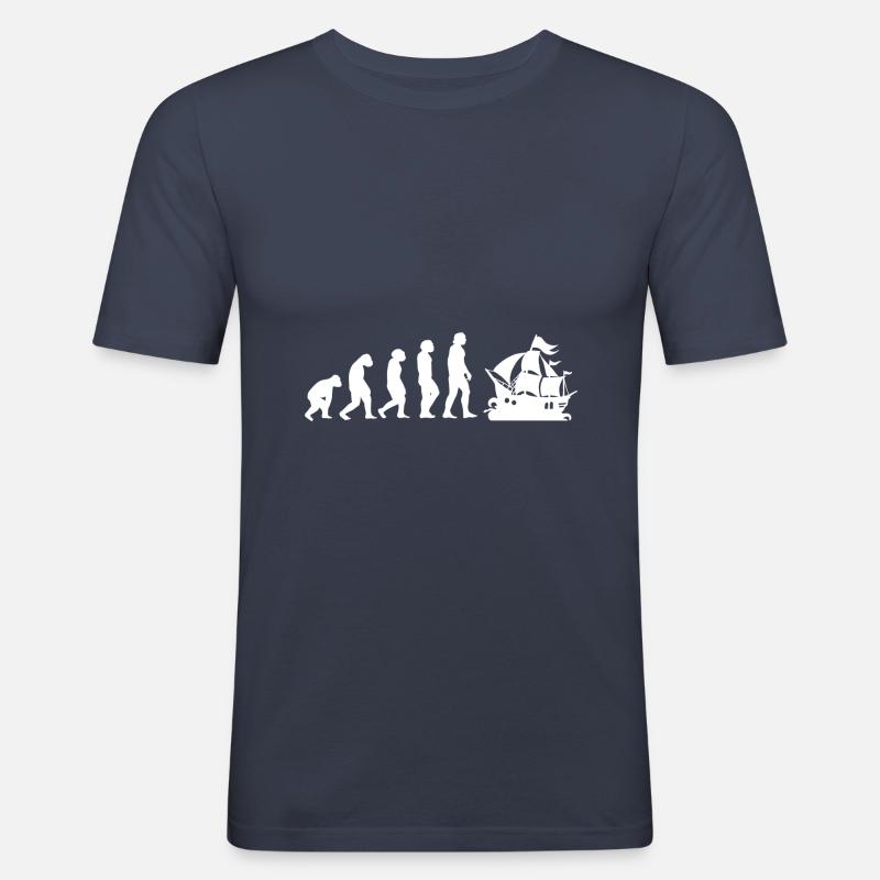 Evolution Pirat - Männer Slim Fit T-Shirt - Navy