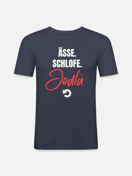 Essen, schlafen, jodeln, repeat! - Männer Slim Fit T-Shirt - Navy