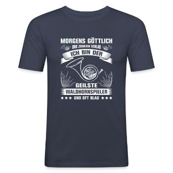 Waldhorn Waldhornspieler Hornist - Männer Slim Fit T-Shirt - Navy - Vorne - Nik (191cm)