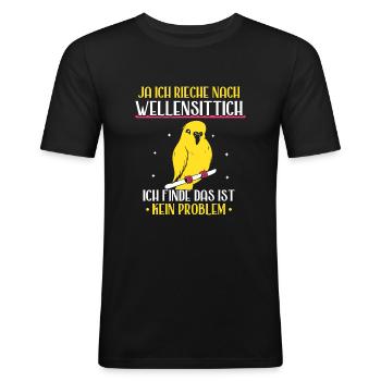 Ja ich rieche nach Wellensittich - Männer Slim Fit T-Shirt - Schwarz - Vorne - Nik (191cm)