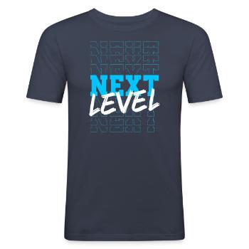 Neonblaues Typografie-Design der nächsten Stufe - Männer Slim Fit T-Shirt - Navy - Vorne - Nik (191cm)