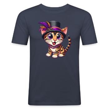 Süße Comic Bengalkatze Mardi Gras - Männer Slim Fit T-Shirt - Navy - Vorne - Nik (191cm)