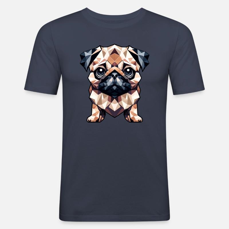 Mops in Polygon-Kunst Geometrisches Design - Männer Slim Fit T-Shirt - Navy