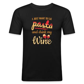 Je veux juste manger des pâtes et boire mes pâtes au vin - T-shirt près du corps Homme - noir - Devant - Nik (191cm)