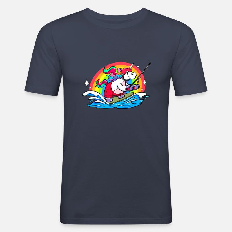 Wakeboarding Einhorn Wakeboarder Wakeboard - Männer Slim Fit T-Shirt - Navy