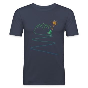Mountainbike Radsport Fahrrad mtb - Männer Slim Fit T-Shirt - Navy - Vorne - Nik (191cm)