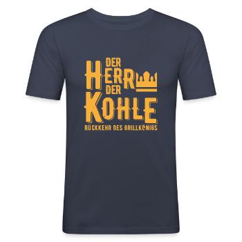 Der Herr der Kohle Rückkehr des Grillkönigs - Männer Slim Fit T-Shirt - Navy - Vorne - Nik (191cm)