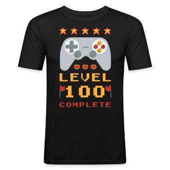100th Birthday Level 100 Complete - Men's Slim Fit T-Shirt - black - Front - Nik (191cm)