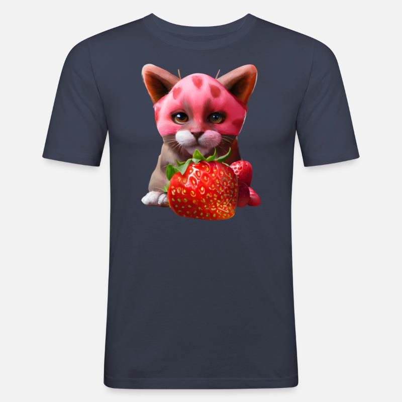 Erdbeerkatze - Männer Slim Fit T-Shirt - Navy