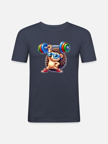 Hedgehog Barbell Fitness Training - Men's Slim Fit T-Shirt - navy