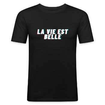 La vie est belle - T-shirt près du corps Homme - noir - Devant - Nik (191cm)