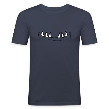 bouche dents visage tête face petit monstre horreur - T-shirt près du corps Homme - bleu marine - Devant - Nik (191cm)