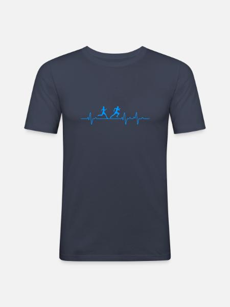 Running Marathon Jogging Heartbeat - Men's Slim Fit T-Shirt - navy