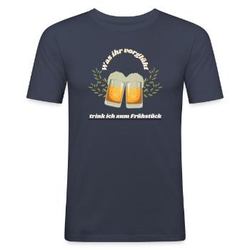 Männer Shirt Tshirt Spruch Trinken Lustig Saufen - Männer Slim Fit T-Shirt - Navy - Vorne - Nik (191cm)