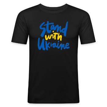 stand with ukraine - Männer Slim Fit T-Shirt - Schwarz - Vorne - Nik (191cm)