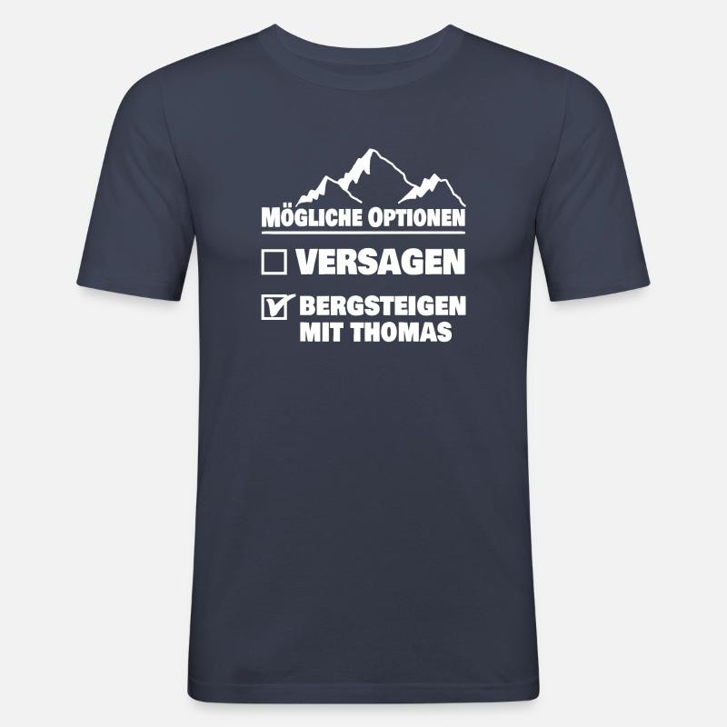 Bergsteigen mit thomas oder versagen - Männer Slim Fit T-Shirt - Navy