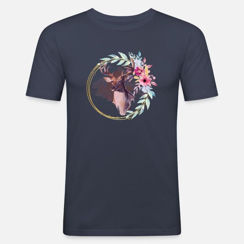 Hirsch mit Blumen - Männer Slim Fit T-Shirt - Navy