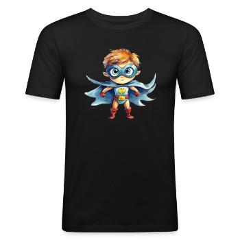 Illustration de l’aquarelle de super-héros - T-shirt près du corps Homme - noir - Devant - Nik (191cm)