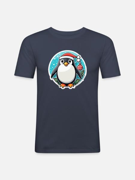 Penguin Christmas Illustration - Men's Slim Fit T-Shirt - navy