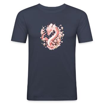 Drache - Männer Slim Fit T-Shirt - Navy - Vorne - Nik (191cm)