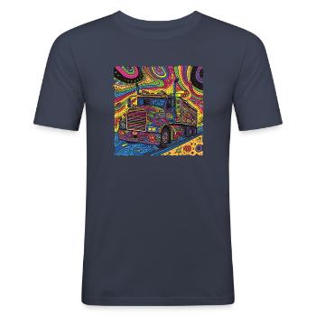 Camion Doodle Groovy coloré - T-shirt près du corps Homme - bleu marine - Devant - Nik (191cm)