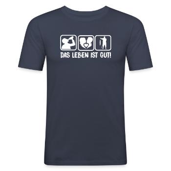Das Leben ist Gut - Männer Slim Fit T-Shirt - Navy - Vorne - Nik (191cm)